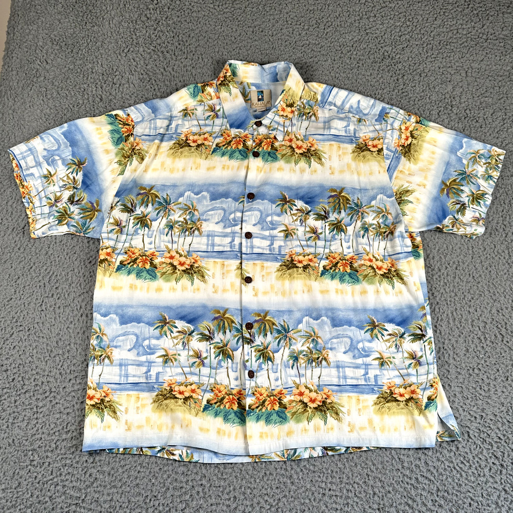 Kahala Shirt Mens XXL Pat Anderson Hawaiian Print All Over Button Up Rayon‎